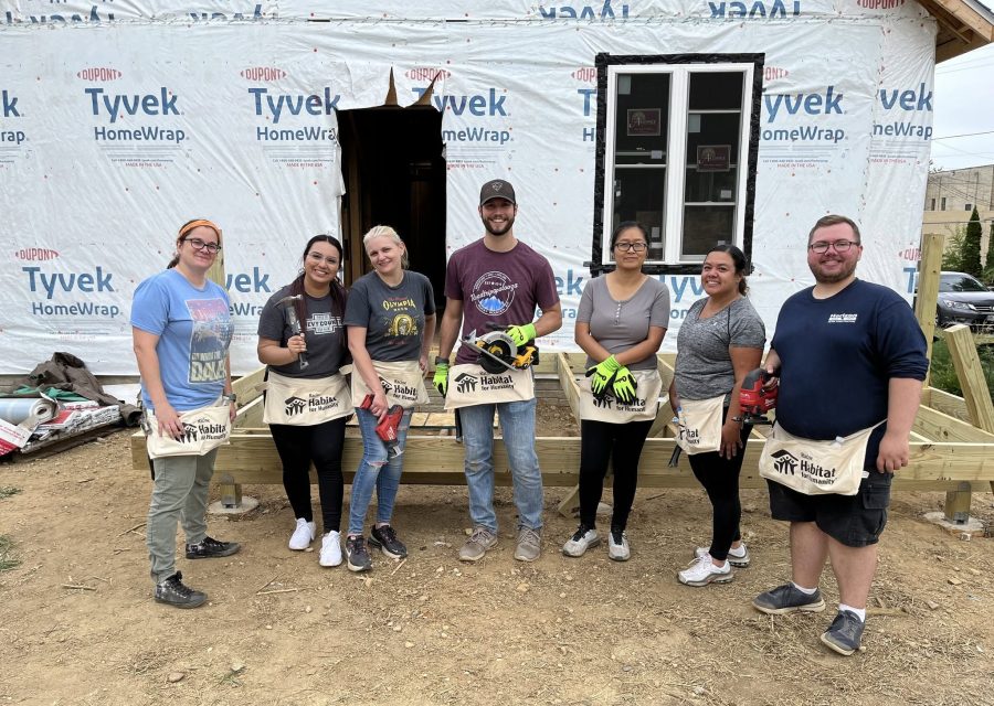 Volunteers at a home build